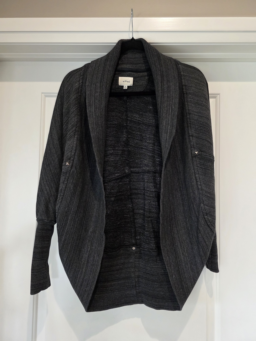 Wilfred Dark Charcoal Draped Ribbed Open-Front Cardigan